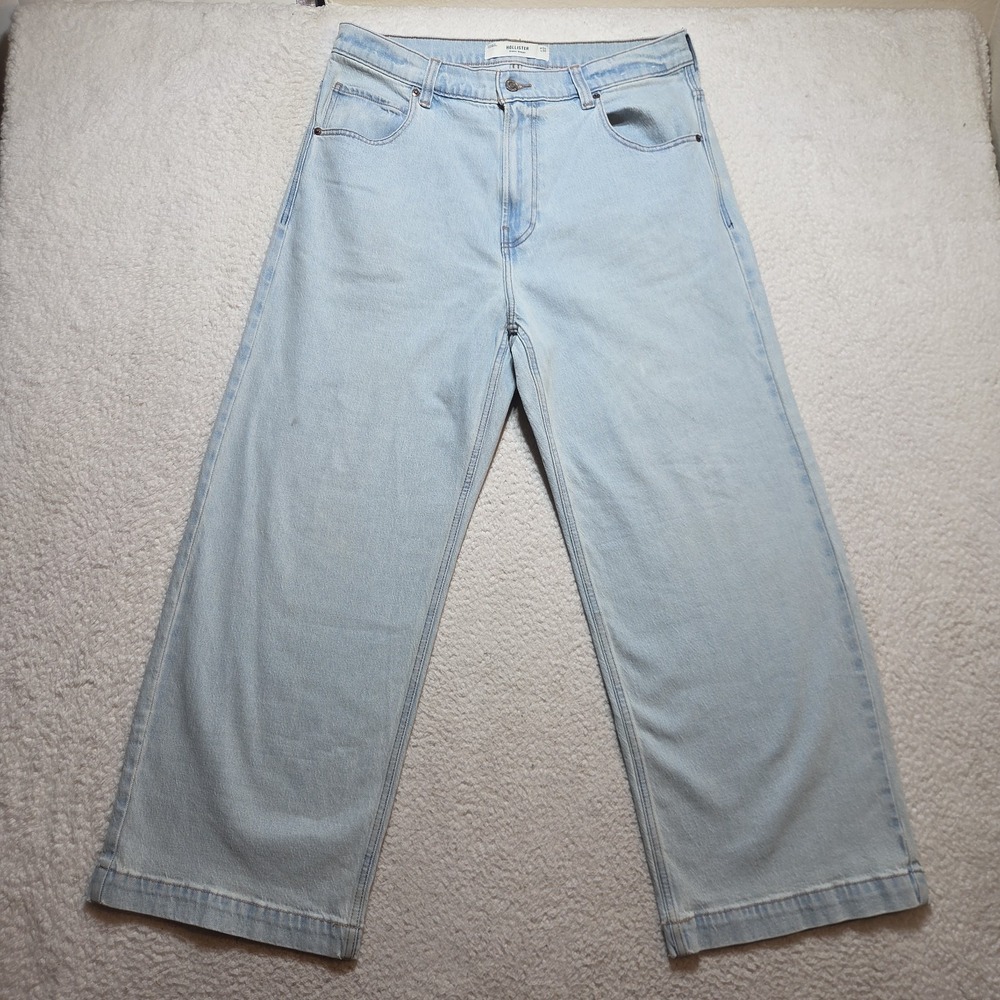 Hollister Super Baggy Jeans Men's 34x28 Blue Light Wash Wide Leg Y2K Cards Dice